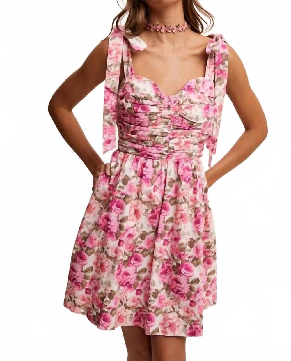 NEW LISTICLE flower print bustier tie shoulder dress in mulberry